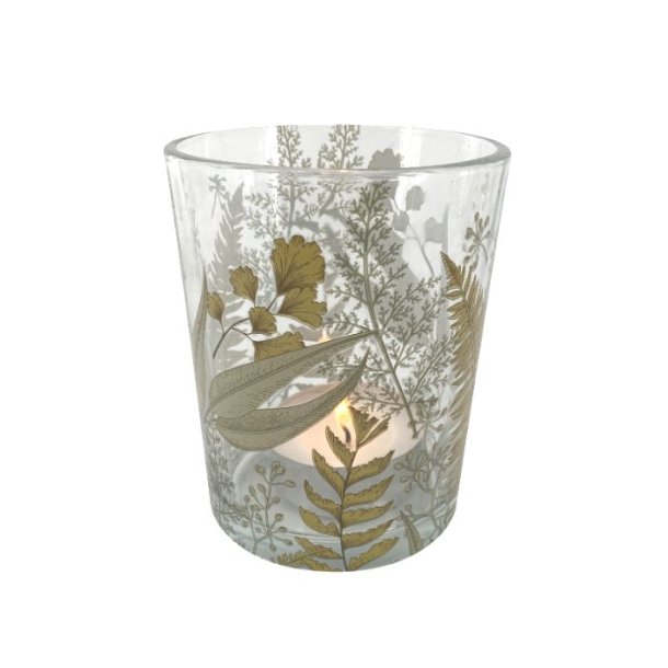 Fyrfadsglas med guld motiv Fyrfadsglas stor hj str. H12x10 cm
